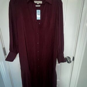 LOFT Women's Long Sleeve Maroon Dress